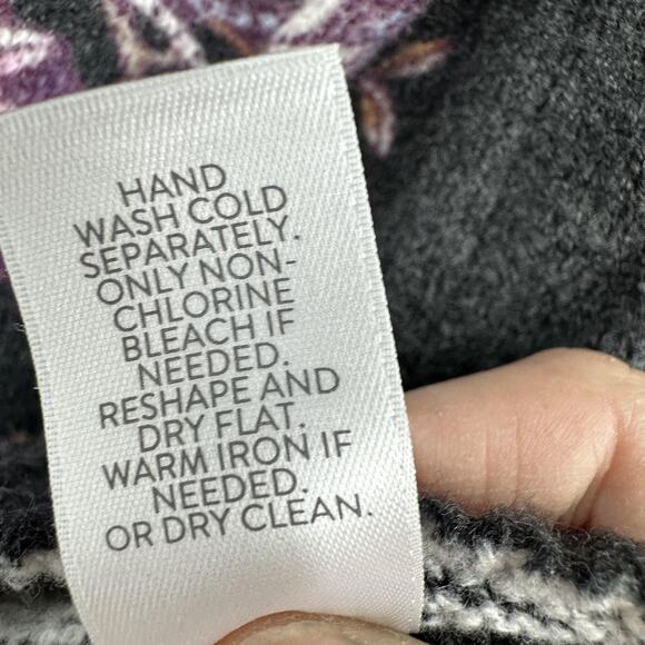 J Jill Sweater Womens Medium Petite Black Floral Jacquard Pullover Boho Knit - Picture 8 of 10